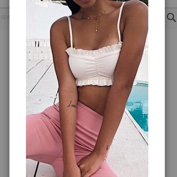 ‘Michele’ White ribbed ruffle crop top - Picture 2 of 3